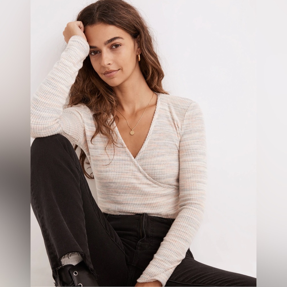 Madewell Space-Dye Faux-Wrap Top